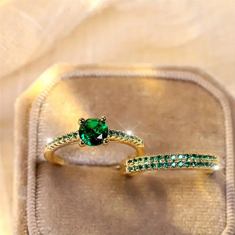 Duo Ringenset met Smaragd in Goud