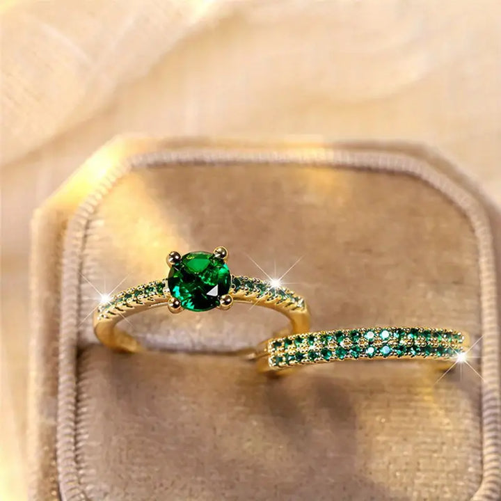 Duo Ringenset met Smaragd in Goud