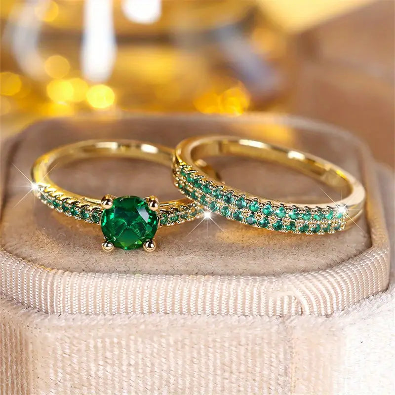 Duo Ringenset met Smaragd in Goud