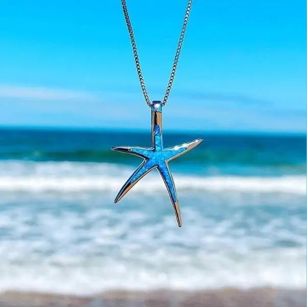 Collier met Sterrenzeepaard Hanger van Zilver met Blauwe Opale