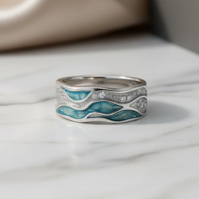Turquoise Golven Ring van Zilver