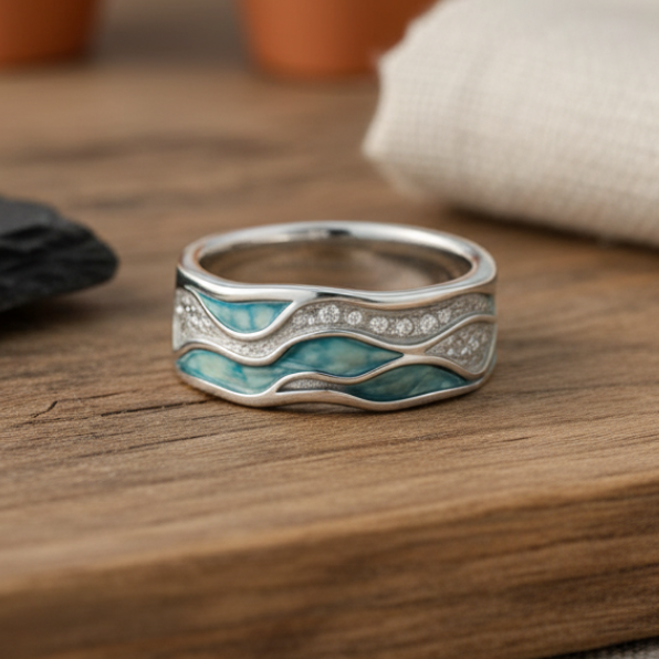 Turquoise Golven Ring van Zilver