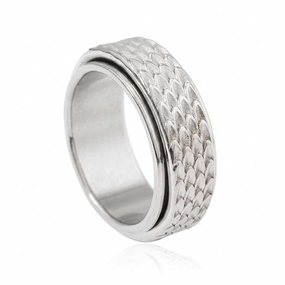 Toren Scale Spinner Ring | Wit Goud