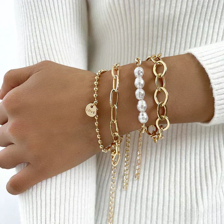 Set van Gouden Parels Armbanden