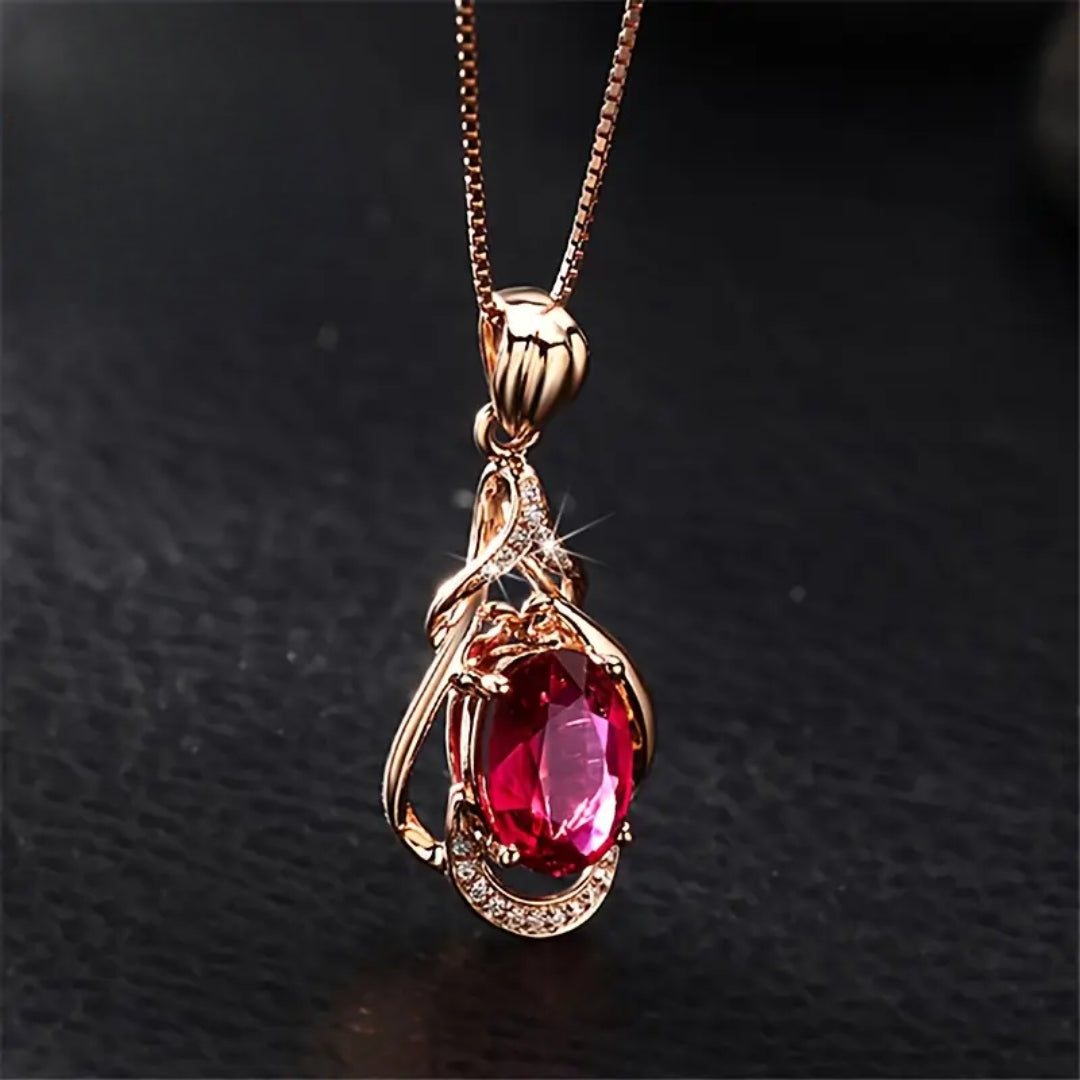 Elegante Ketting met Rode Kristallen en Goud