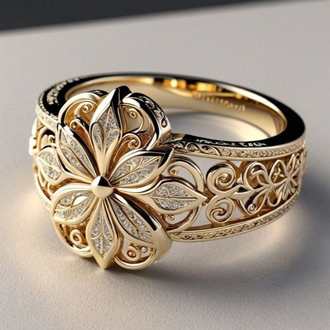 Gouden ring met bloemvormige zirconia