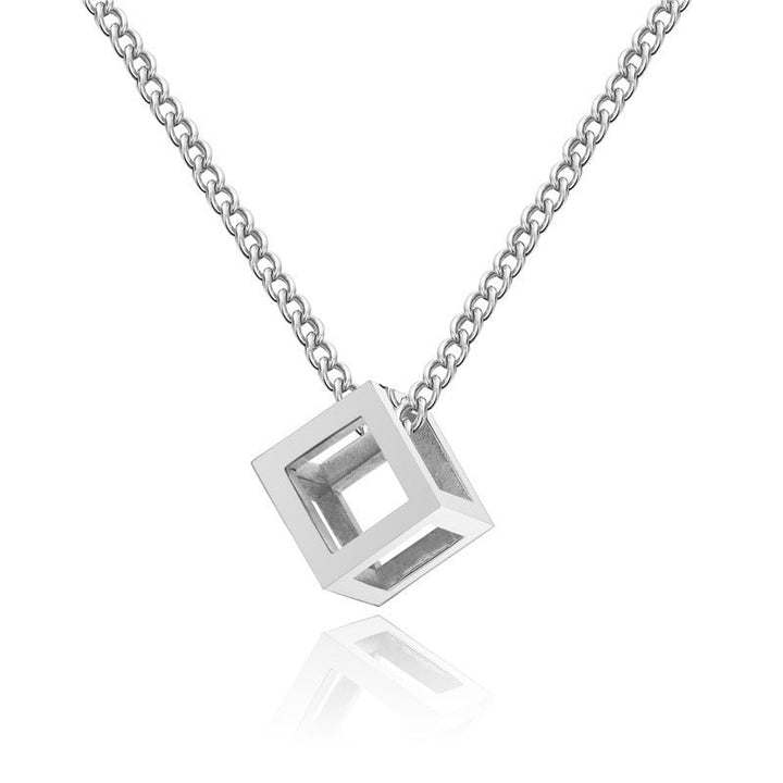 Holle Kubus Hangende Ketting | Wit Goud