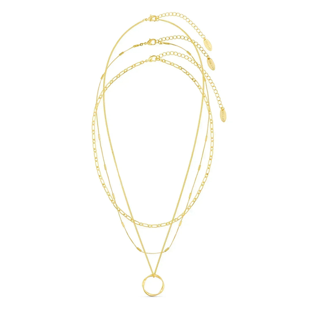 Open Hoepelcollier met Drie Rijen in Goud