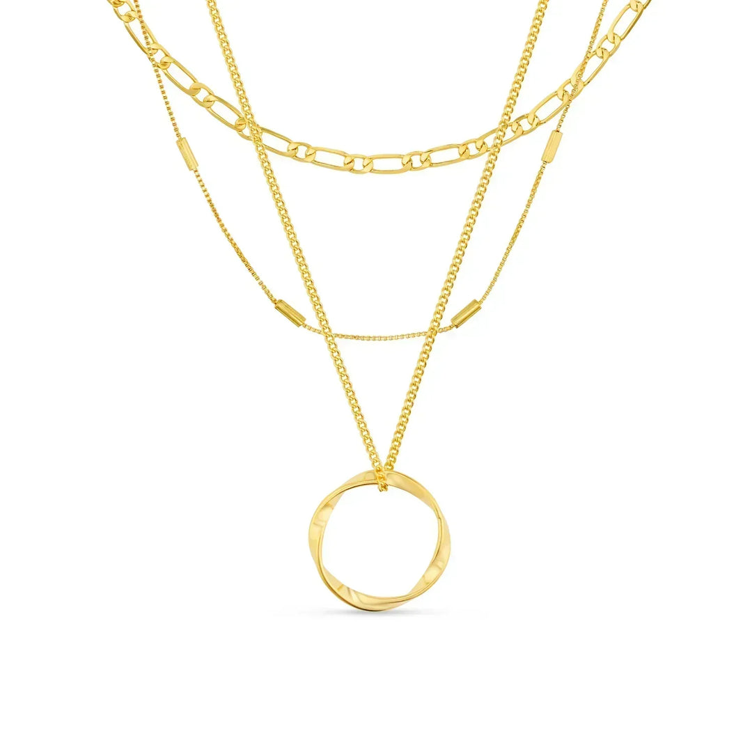Open Hoepelcollier met Drie Rijen in Goud