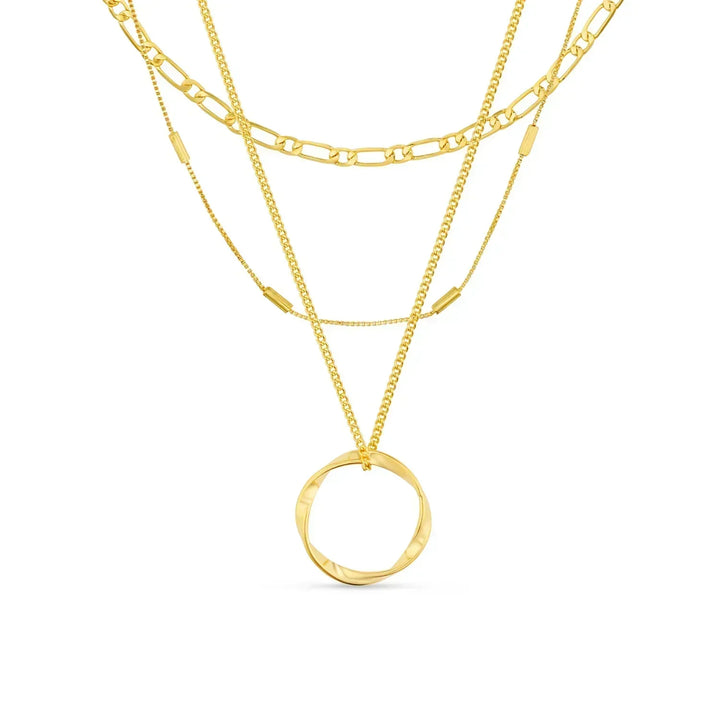 Open Hoepelcollier met Drie Rijen in Goud