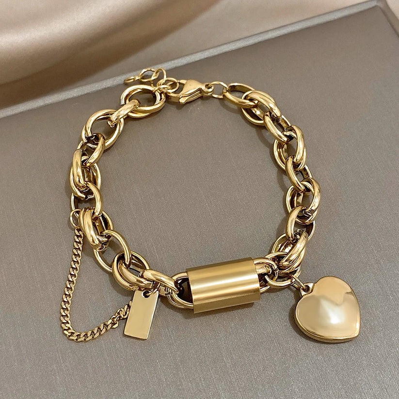 Dikke hartvormige gouden armband