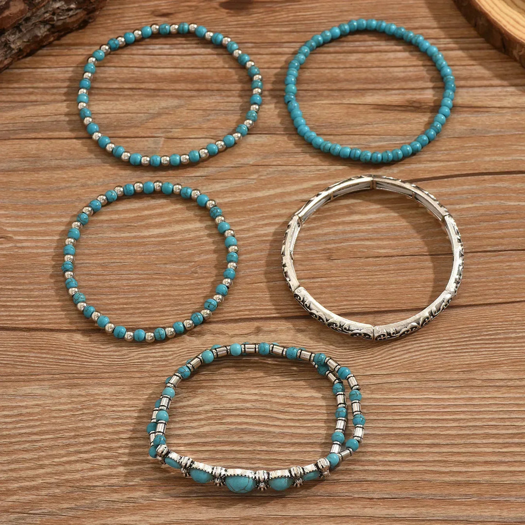 Boho armbandenset met turquoise kralen