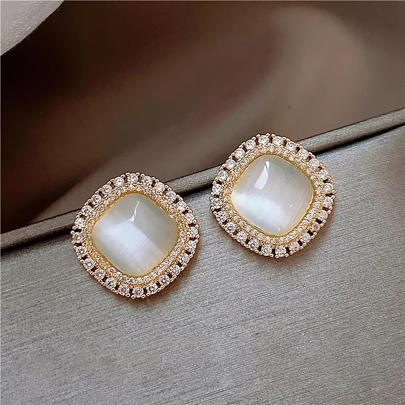 Chique Vierkante Oorbellen met Opale en Cubic Zirconia