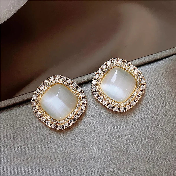 Chique Vierkante Oorbellen met Opale en Cubic Zirconia