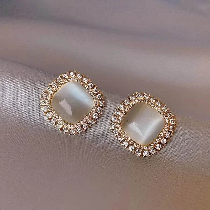 Chique Vierkante Oorbellen met Opale en Cubic Zirconia