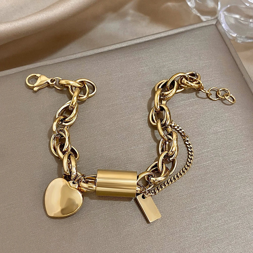 Dikke hartvormige gouden armband