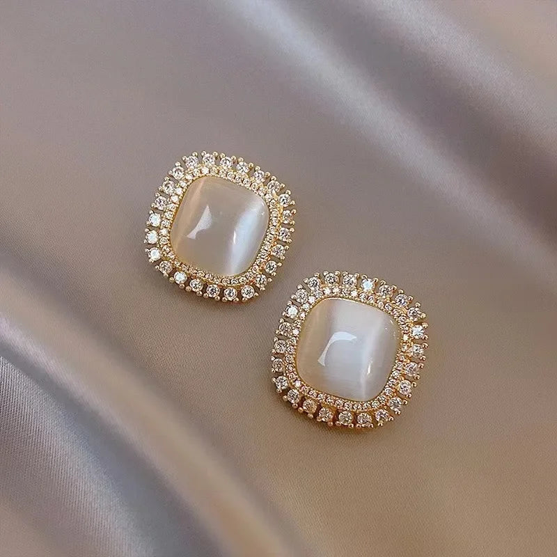 Chique Vierkante Oorbellen met Opale en Cubic Zirconia