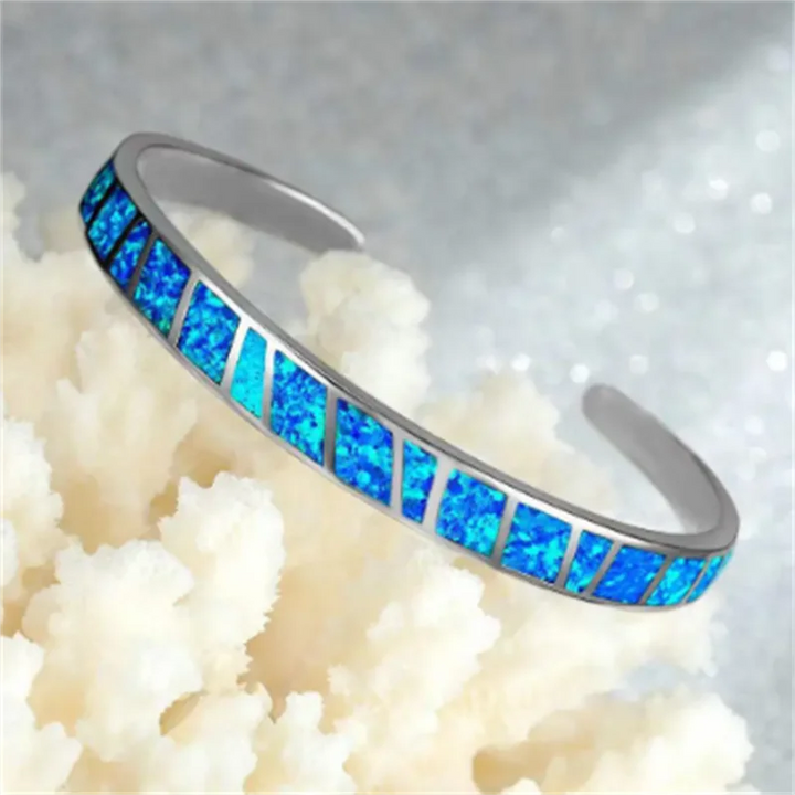 Verstelbare Blauwe Vuur Opale Armband in Zilver