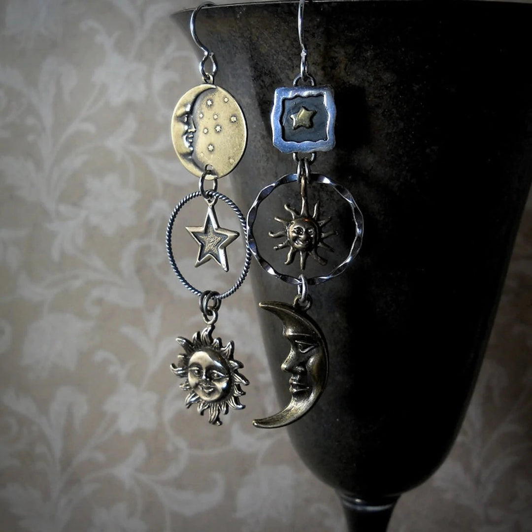 Hangende Oorbellen met Zonne- en Maanhanger