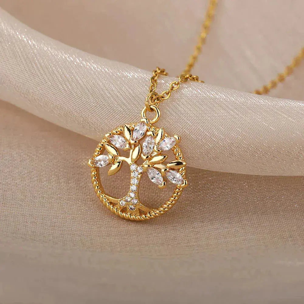 Gouden Levensboom Collier met Zirkonia