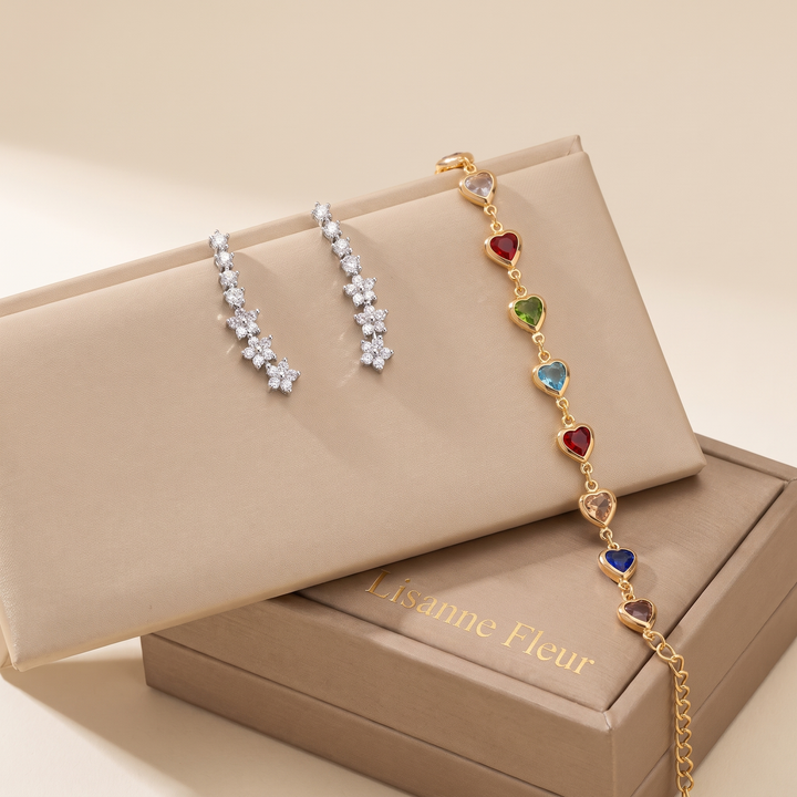 Bundel: Tijdloze bloemenoorbellen + Unieke hartvormige armband