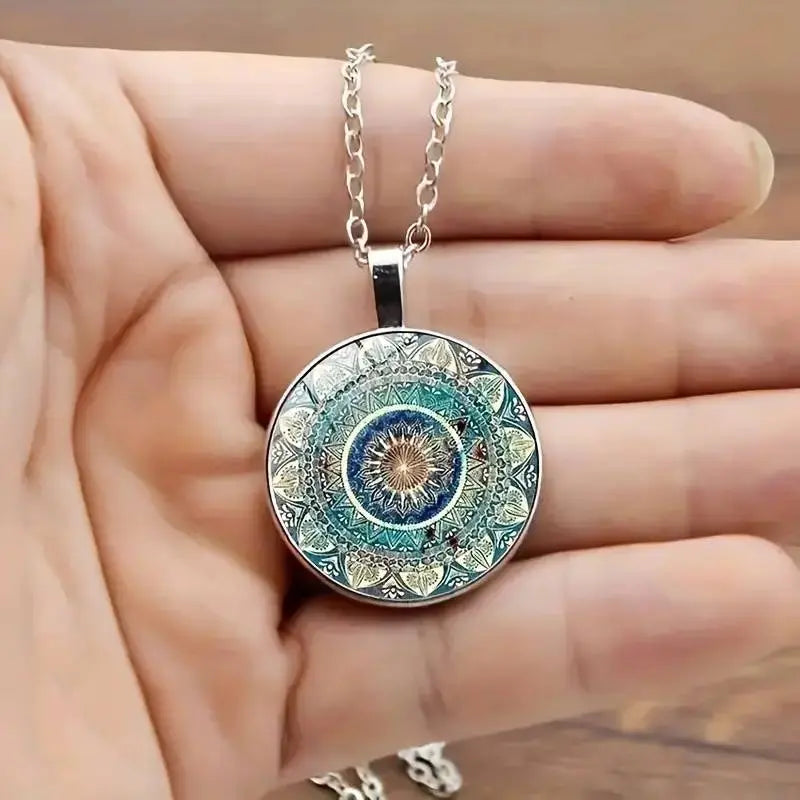 Elegante Ronde Blauwe Mandala Ketting